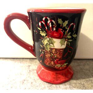 1 Certified International Susan Winget Vintage Footed Cardinal Xmas Mug  # 3277